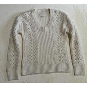 Womens Lucky Brand V Neck Pointelle Cable Cream Off White XS Sweater